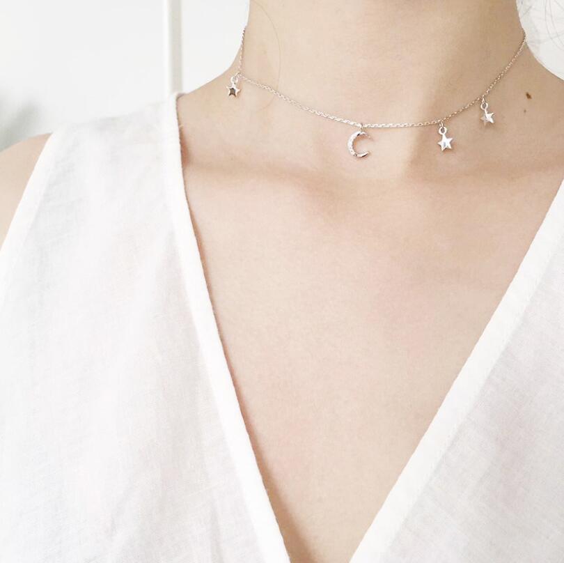 Moon & Star Pendant Short Necklace