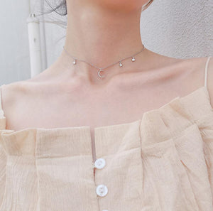 Moon & Star Pendant Short Necklace