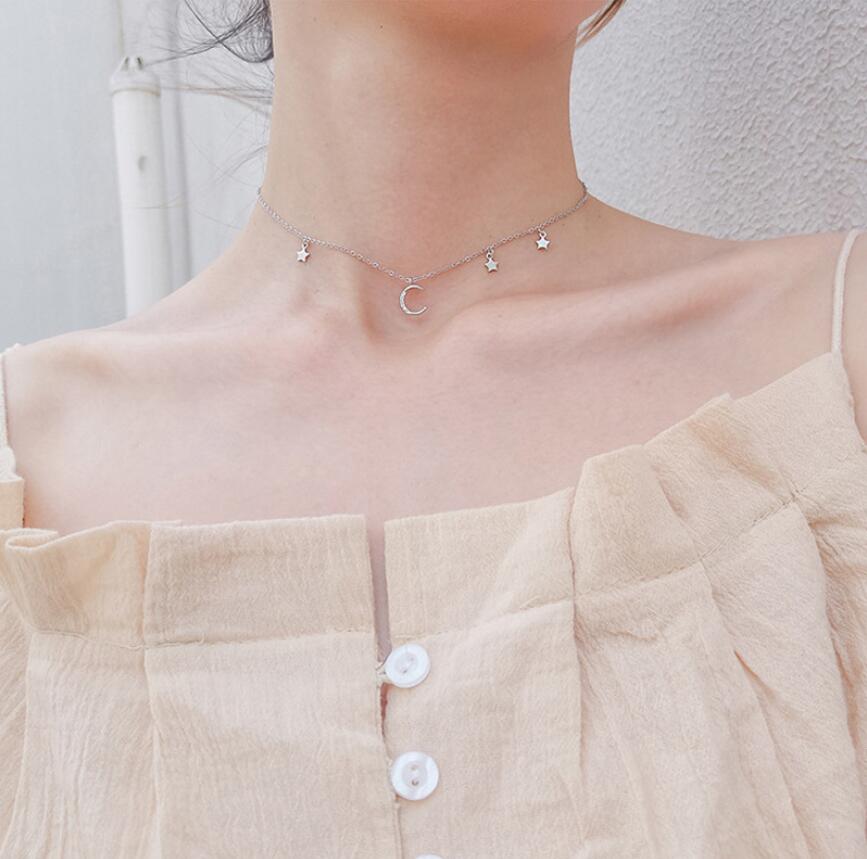Moon & Star Pendant Short Necklace